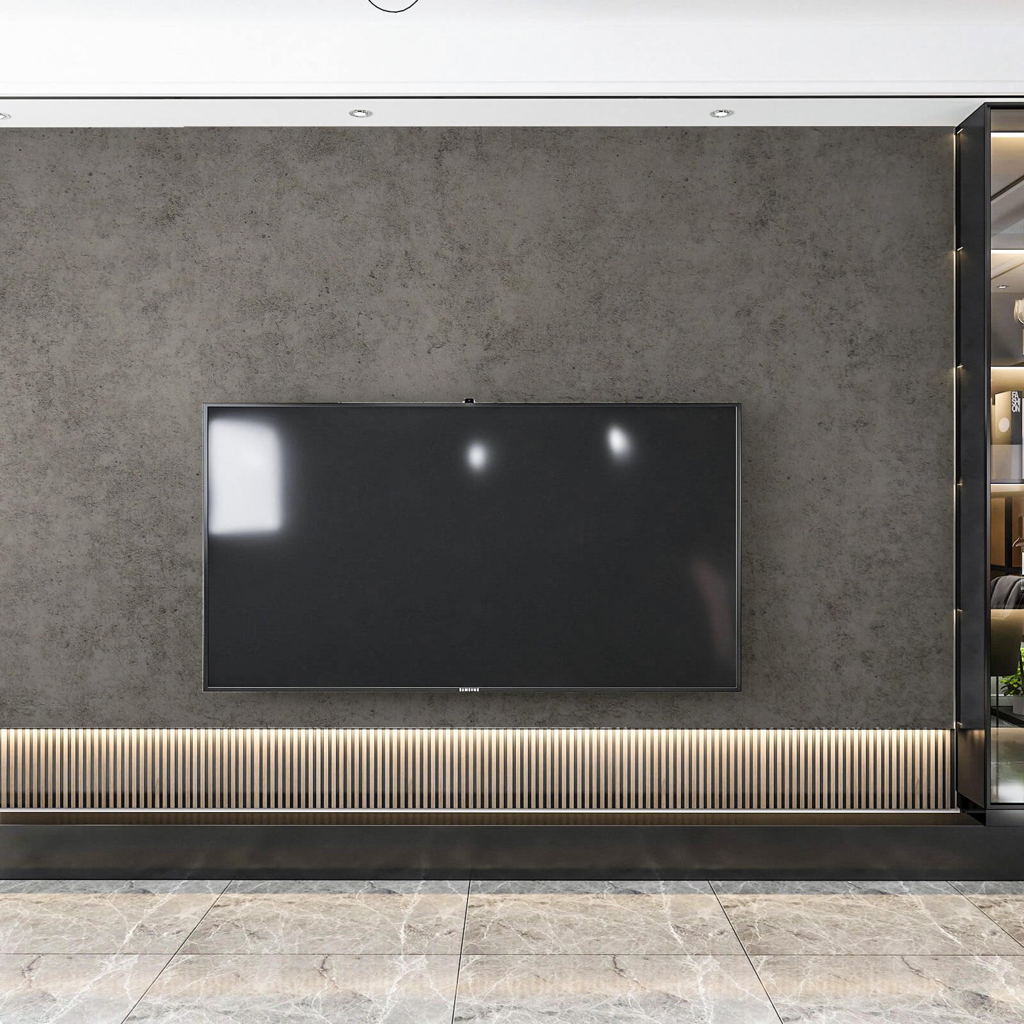 large-size-dark-gray-concrete-tv-accent-wall-covering