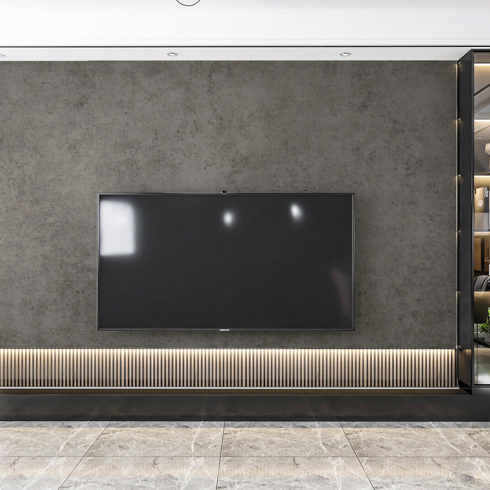 large-size-dark-gray-concrete-tv-accent-wall-covering