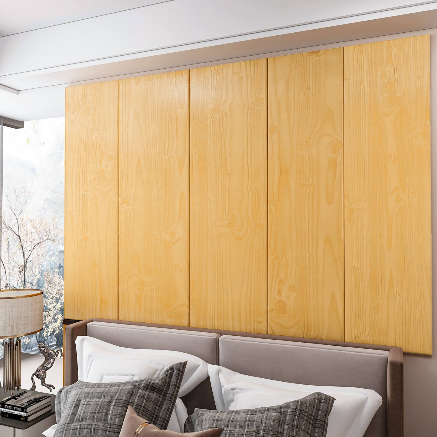    large-size-yellow-wood-accent-wall-mural-for-bedroom