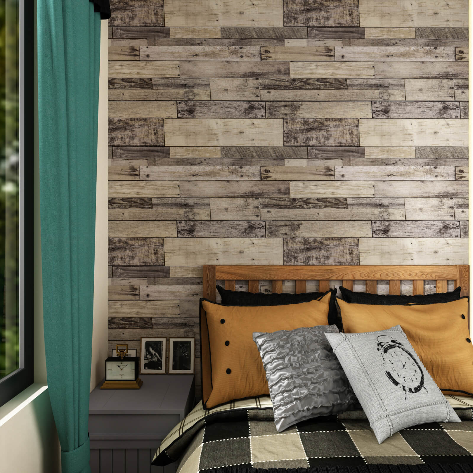 light-brown-shiplap-wood-grain-accent-wall-mural-in-bedroom