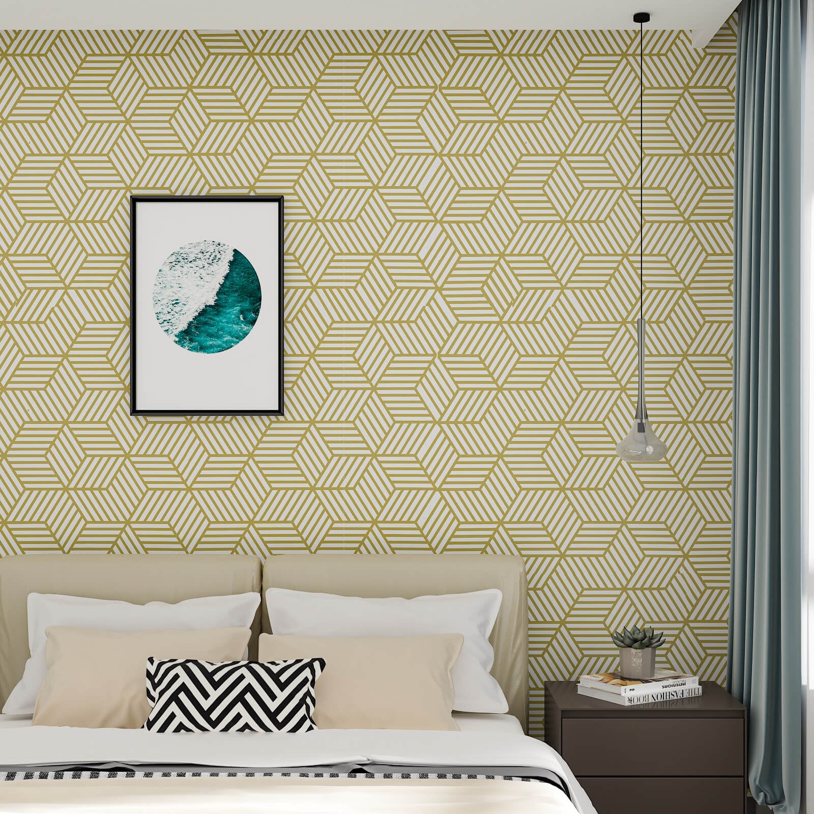 peel-and-stick-gold-geometric-accent-wall-covering-for-bedroom