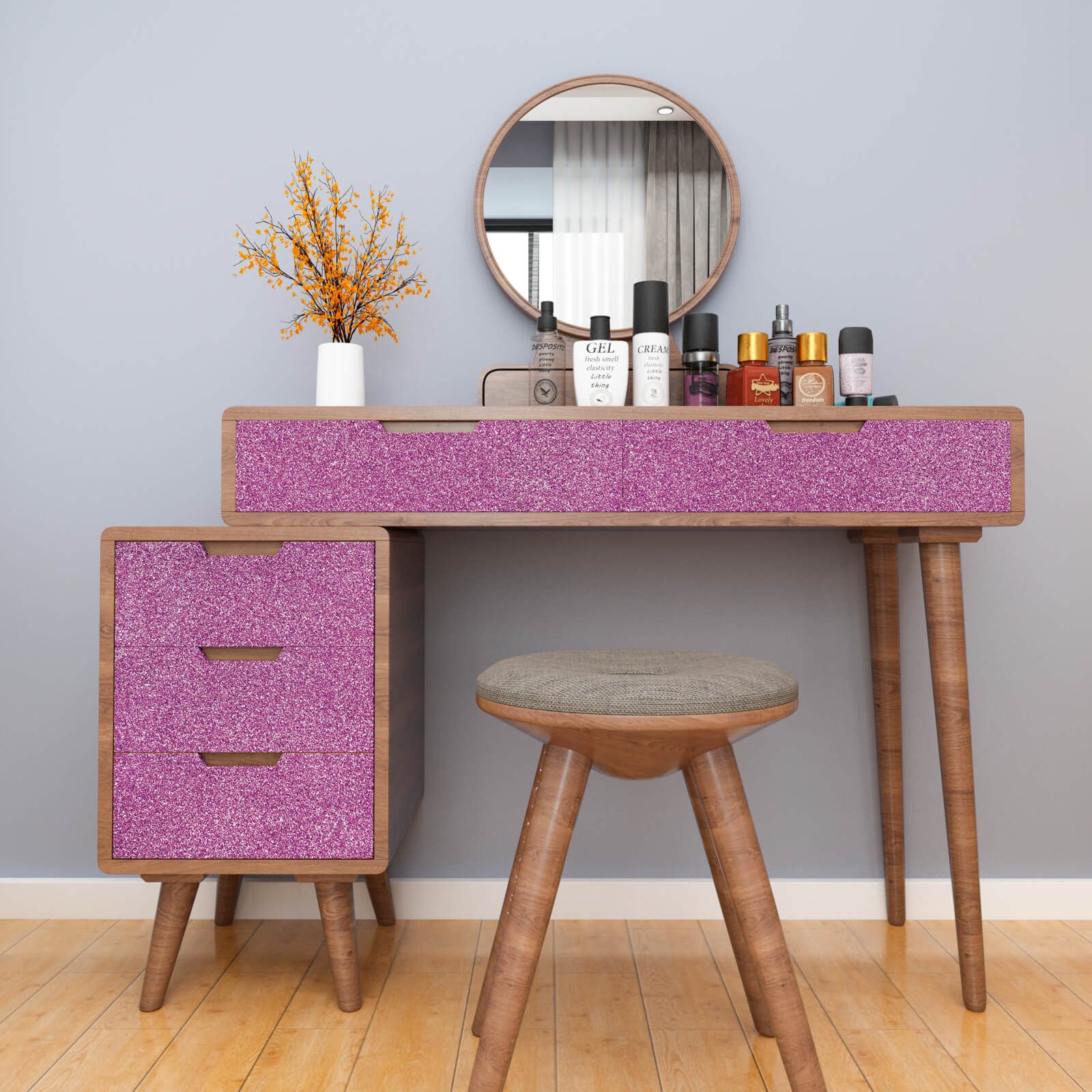 purple-glitter-vinyl-sticker-for-dressing-table