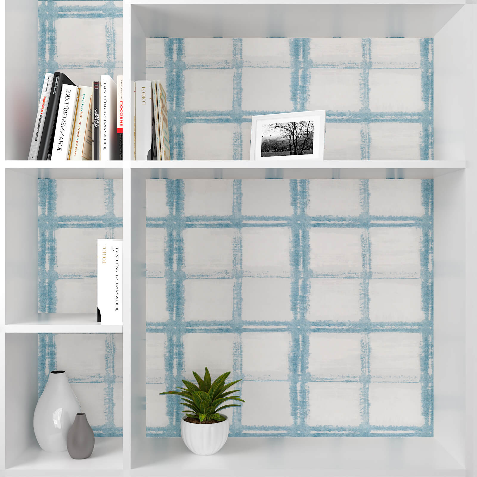 removable-blue-and-white-plaid-wall-paper-for-shelf-liner