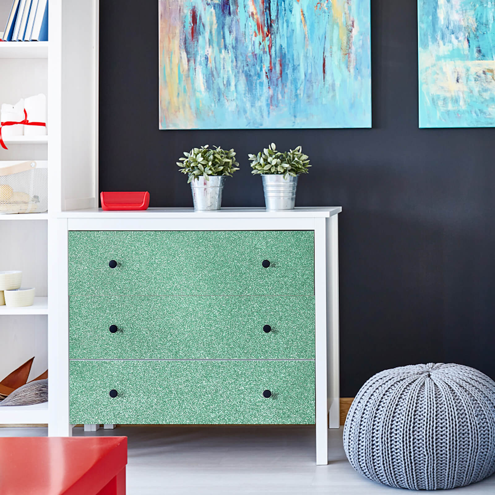 removable-green-glitter-vinyl-to-diy-cabinet-decor