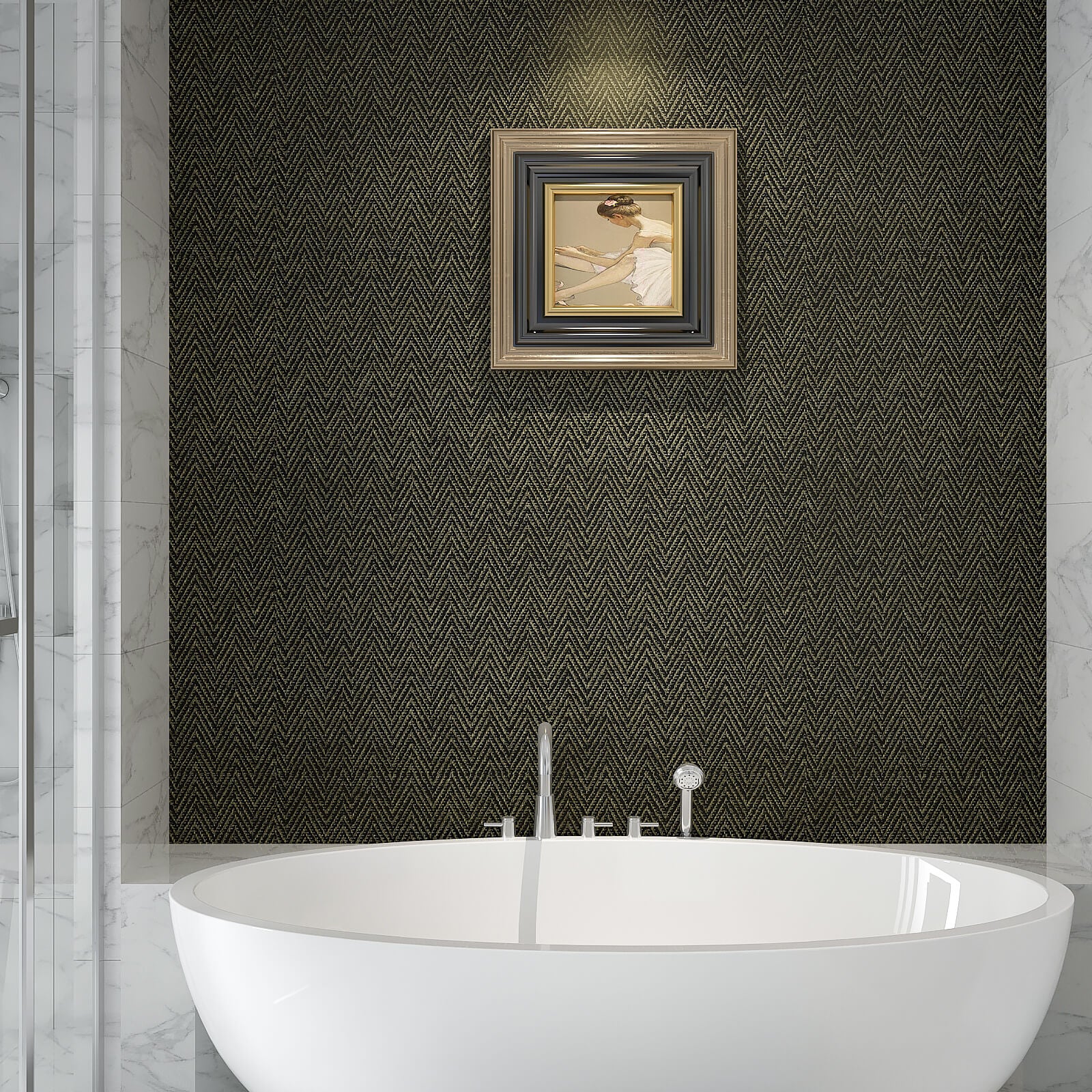 self-adhesive-black-grasscloth-wall-mural-for-bathroom