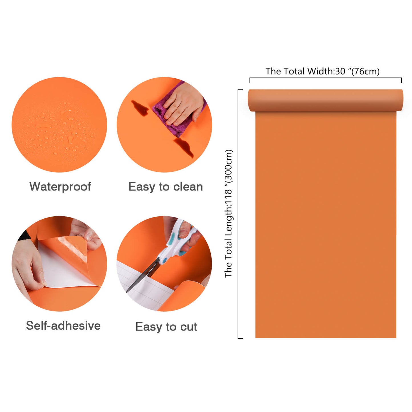    30in-118in-24.6sq-ft-thickend-adhesive-orange-contact-paper-roll