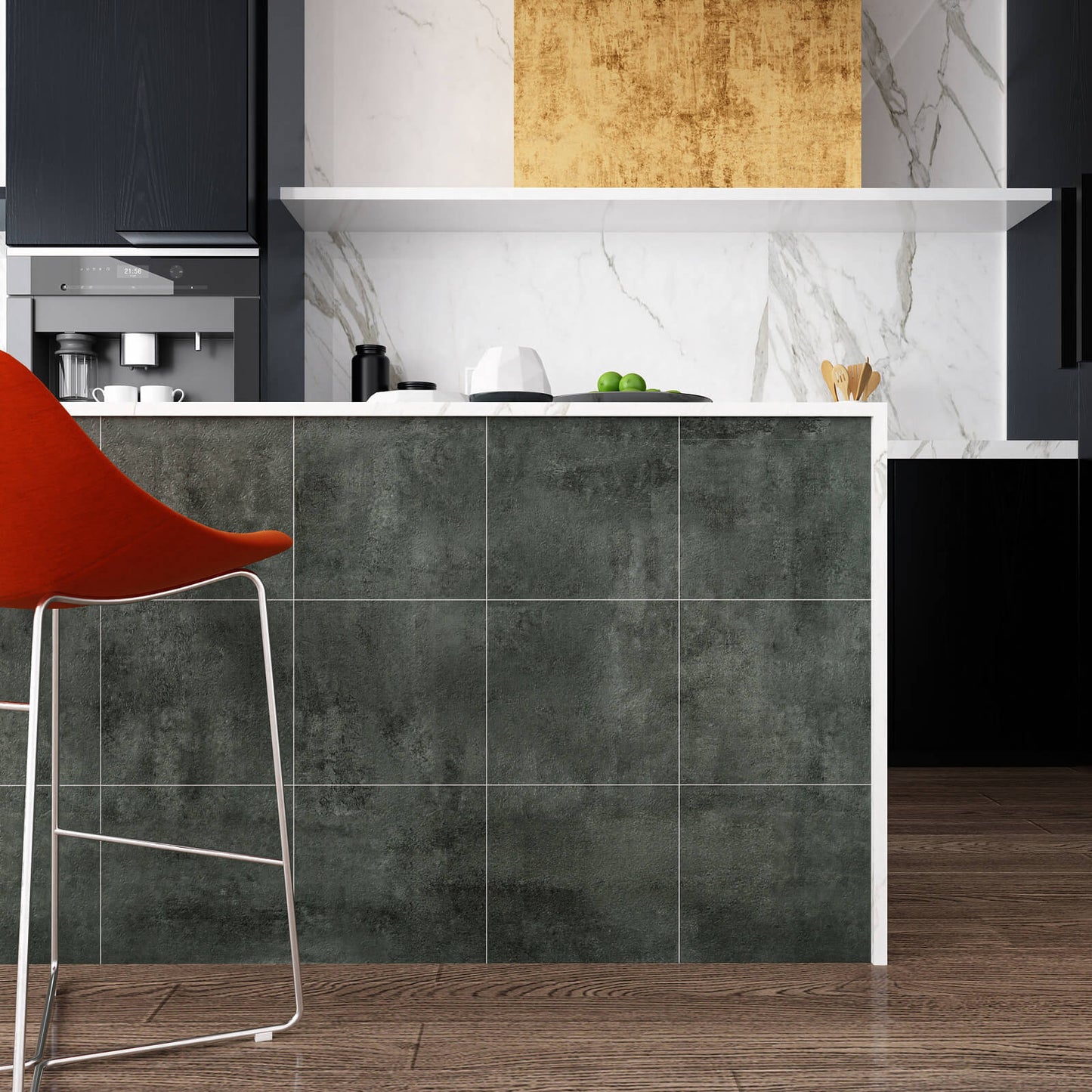 adhesive-tile-stickers-for-kitchen-island-decorative-dark-grey-concrete-look