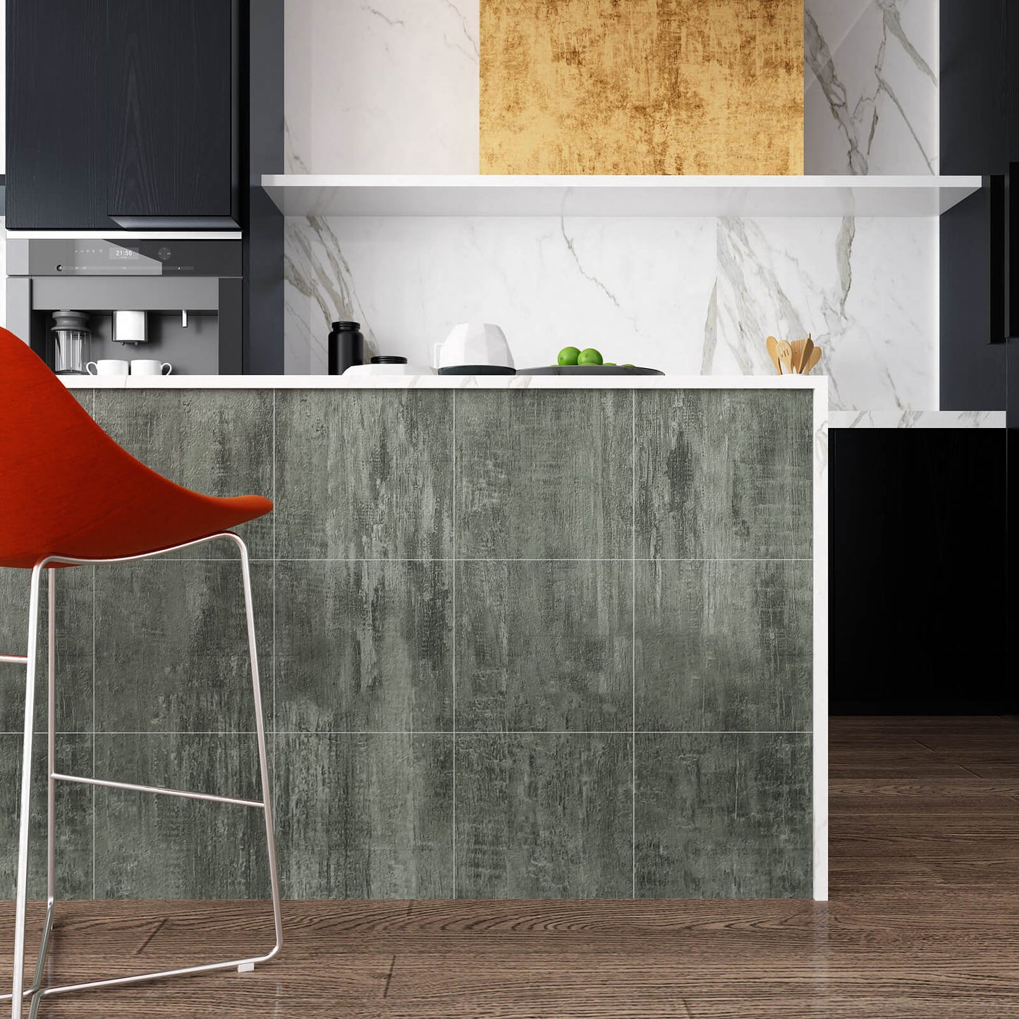    adhesive-tile-stickers-for-kitchen-island-decorative-distressed-grey-concrete-look
