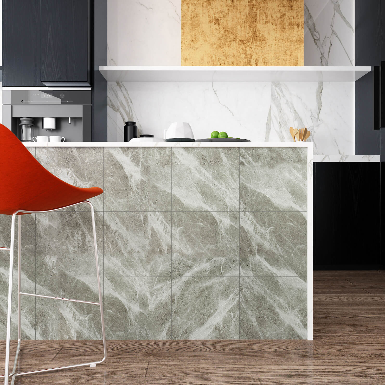     adhesive-tile-stickers-for-kitchen-island-decorative-grey-marble-look