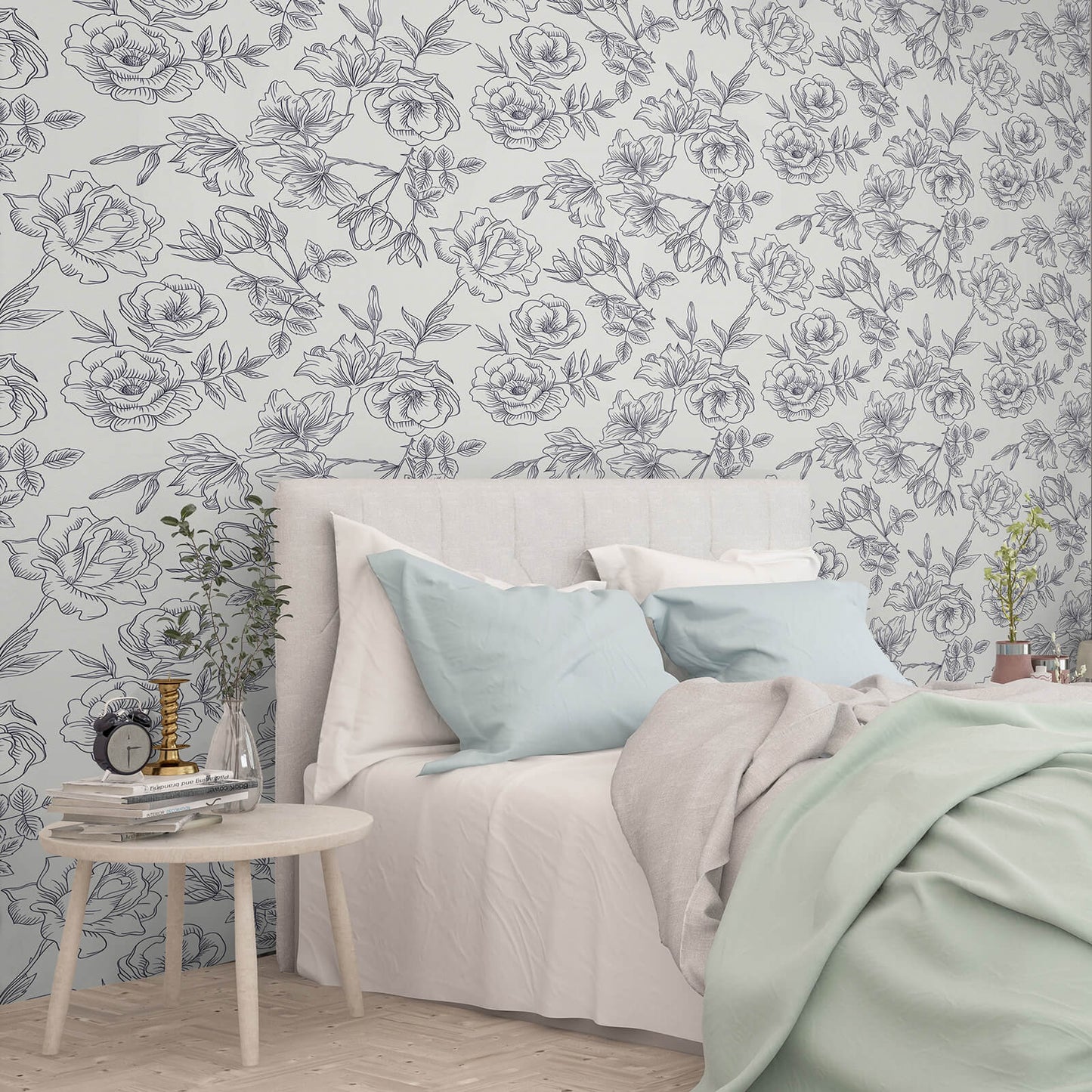    bedroom-accent-peony-floral-wall-paper