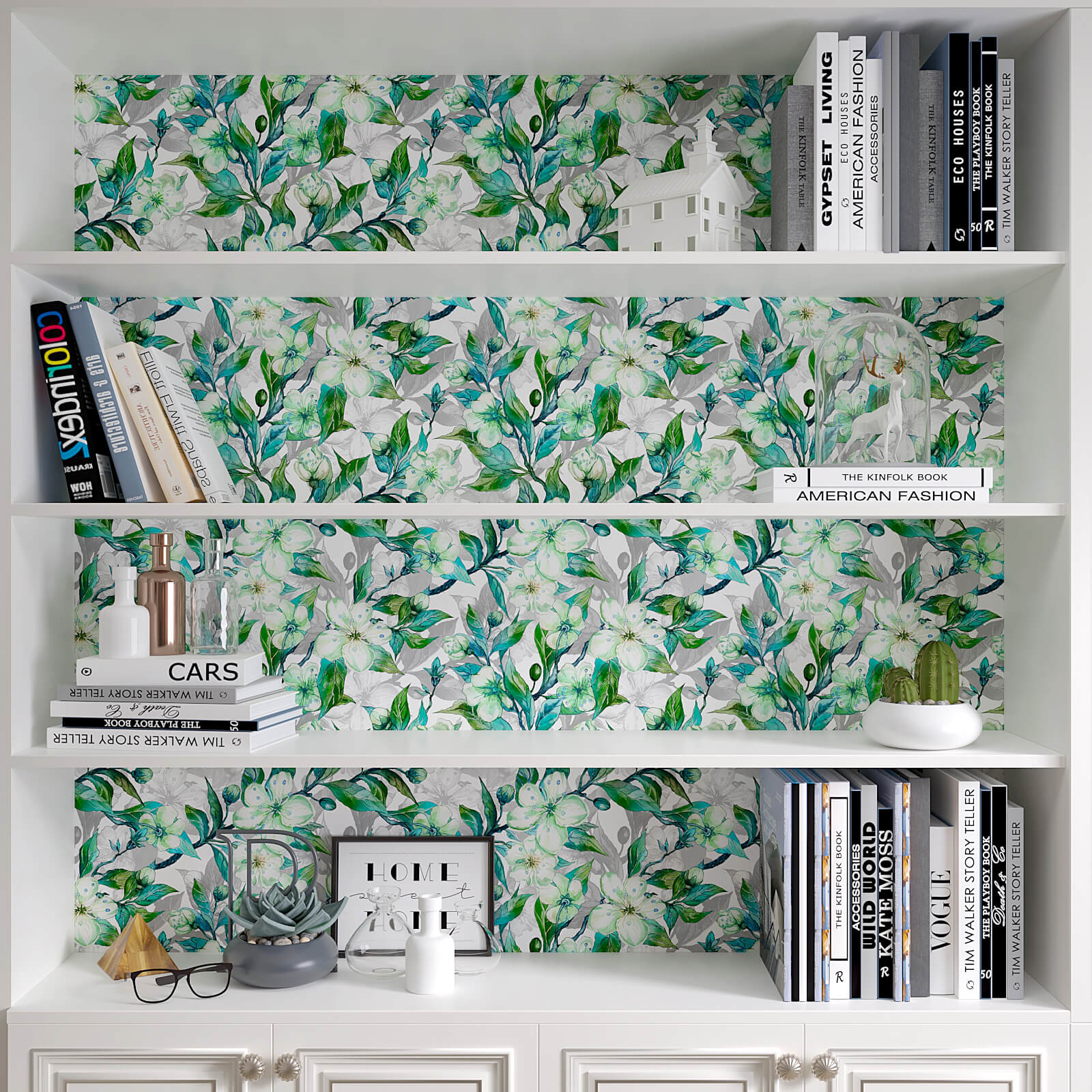    boho-style-floral-wallpaper-for-shelf-lining