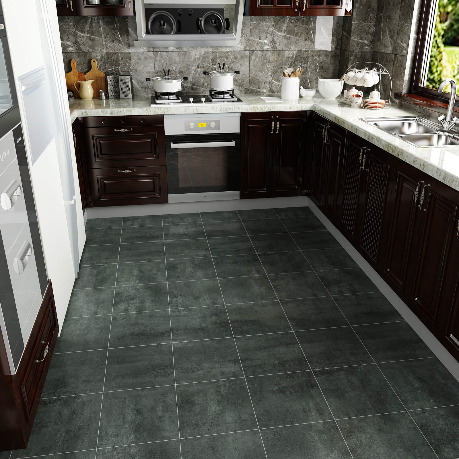   dark-grey-concrete-oil-proof-marble-tiles-for-kitchen-floor