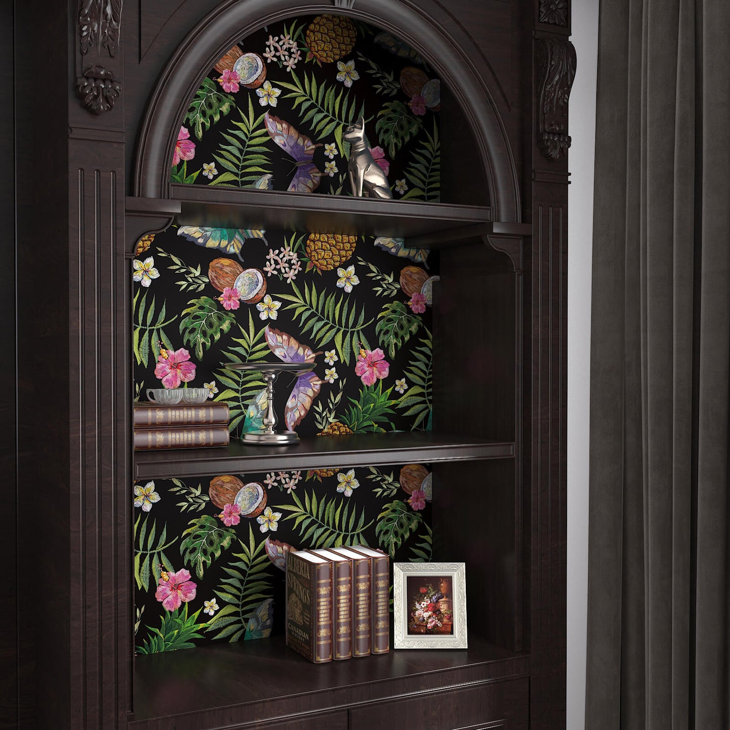    decorative-shelves-floral-contact-paper-glue-free