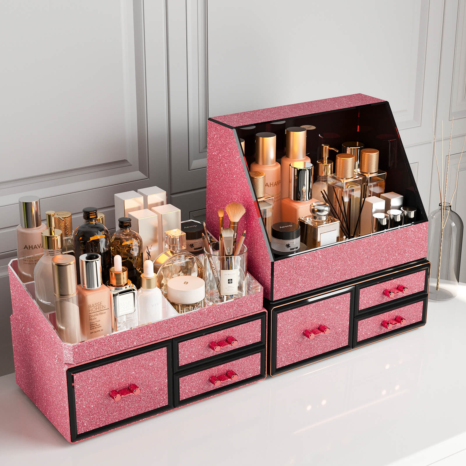 decorative-wallpaper-with-rose-gold-shimmer-stick-on-makeup-box