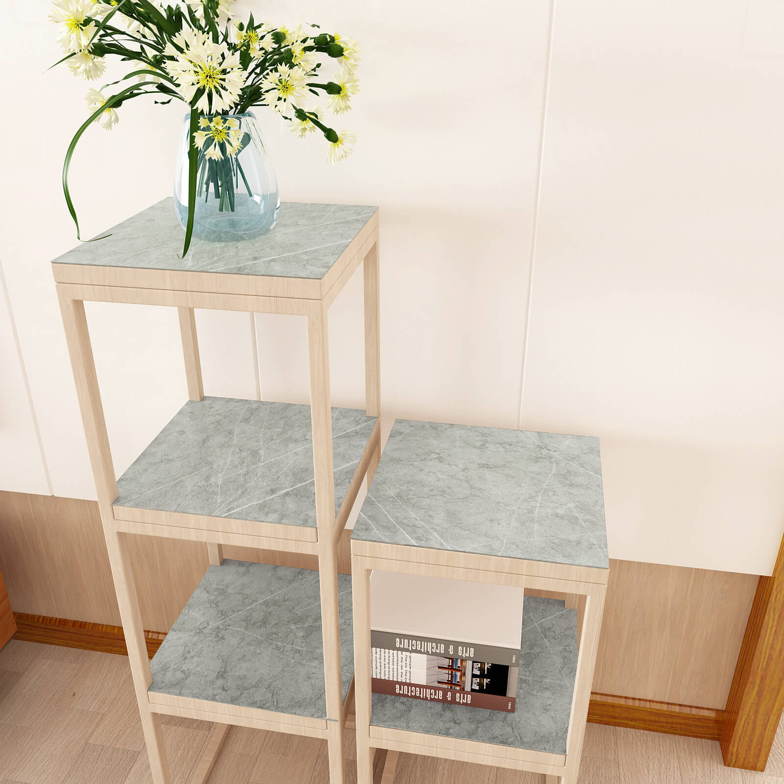     distressed-light-grey-marble-tile-adhesive-on-the-shelf