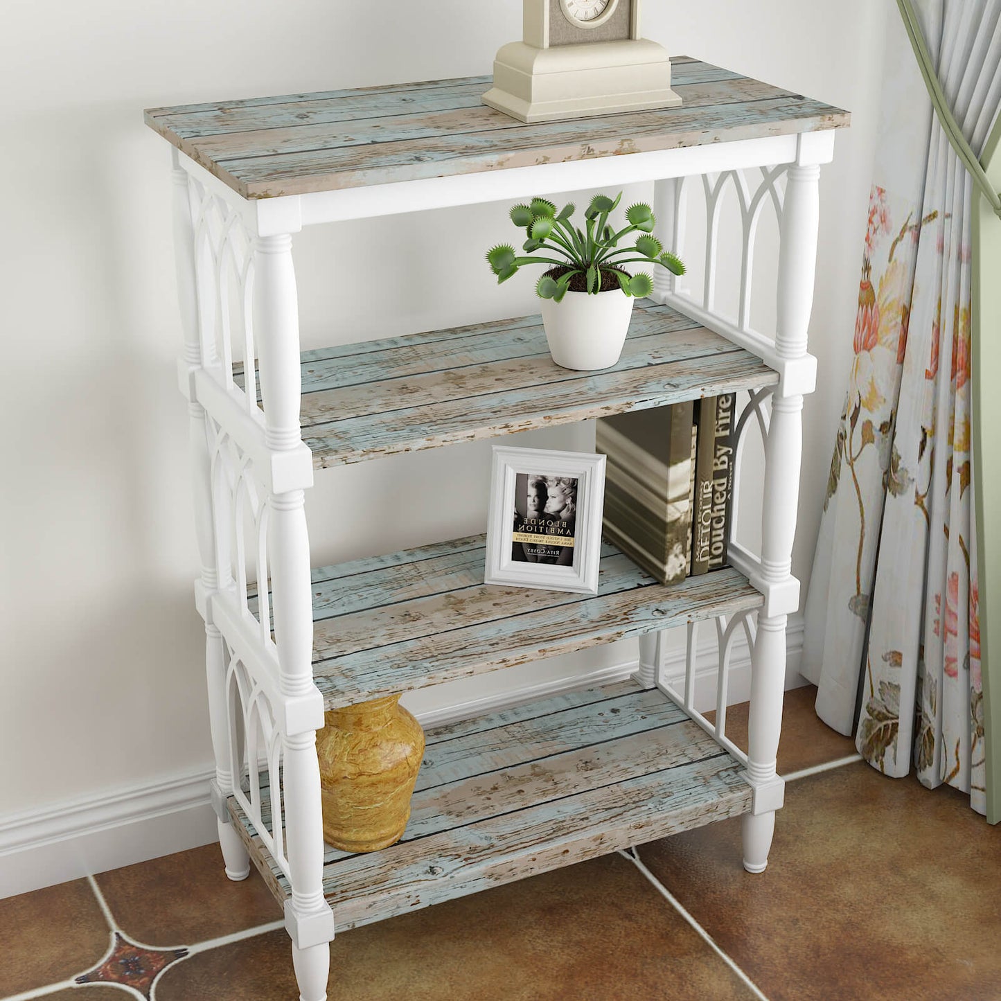     diy-friendly-decorative-bluy-wood-grain-wallpaper-for-shelf