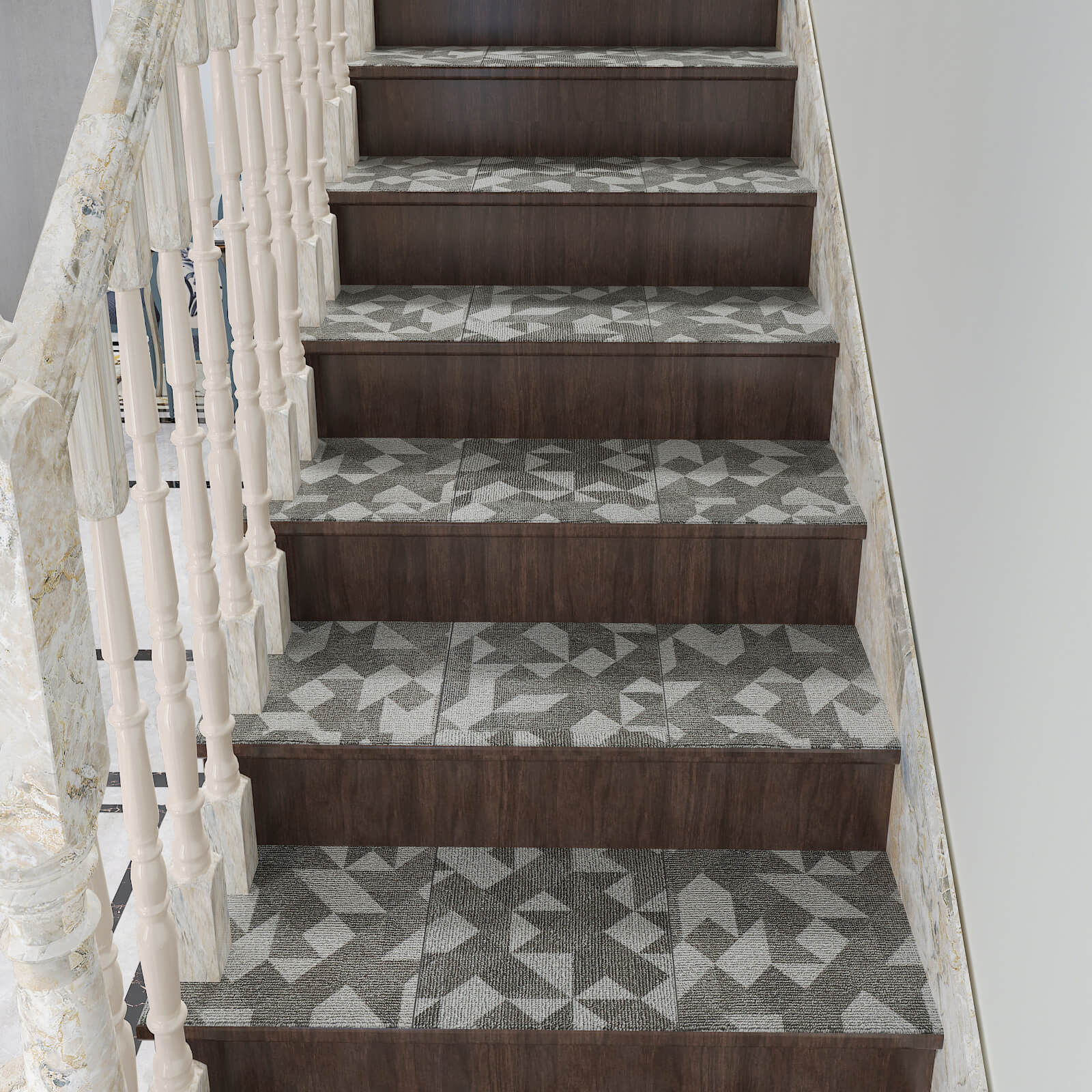     geometric-carpet-look-vinyl-sticker-for-stairs-easy-to-clean