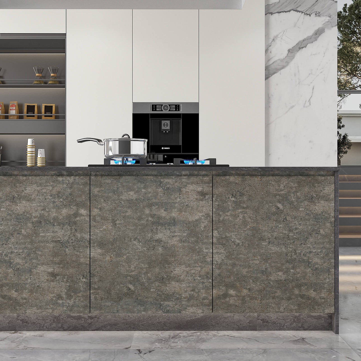    glue-free-faux-cement-concrete-wallpaper-for-kitchen-island