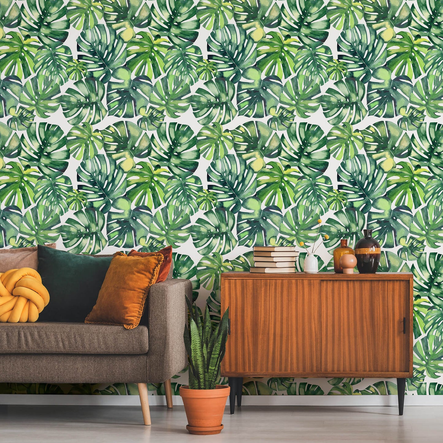     green-leaf-adhesive-wall-covering-for-living-room