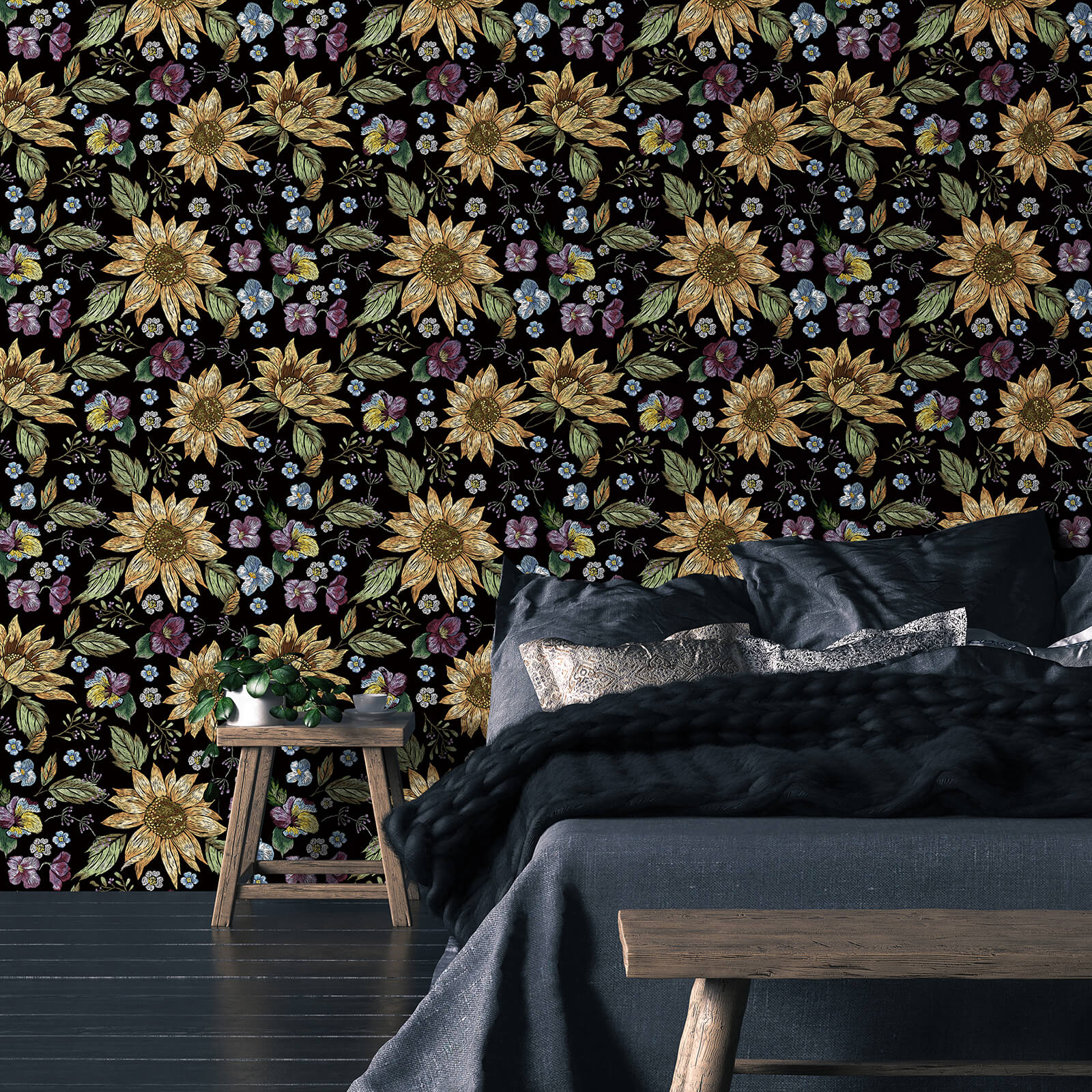    multicolor-flower-wallpaper-for-bedroom-accent-walls