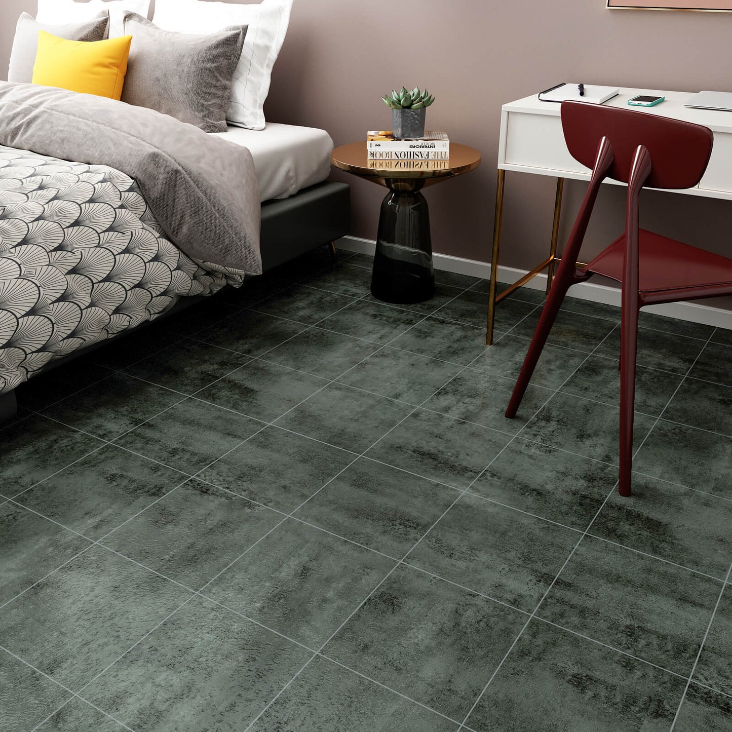     peel-and-stick-dark-grey-concrete-floor-tile-for-bedroom