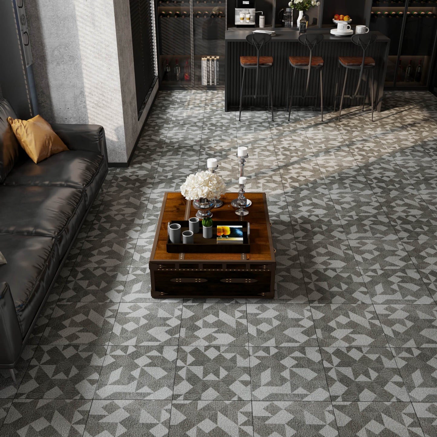    removable-grey-geometric-carpet-flooring-tiles-for-living-room