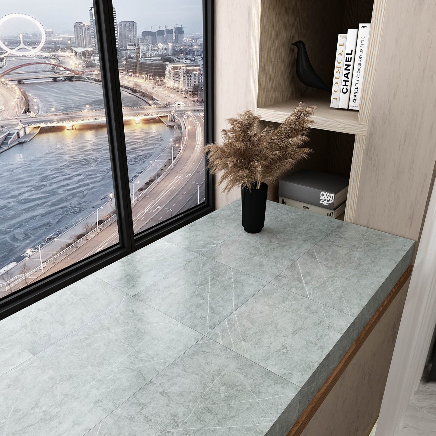     self-adhesive-distressed-light-grey-marble-vinyl-tile-for-countertops