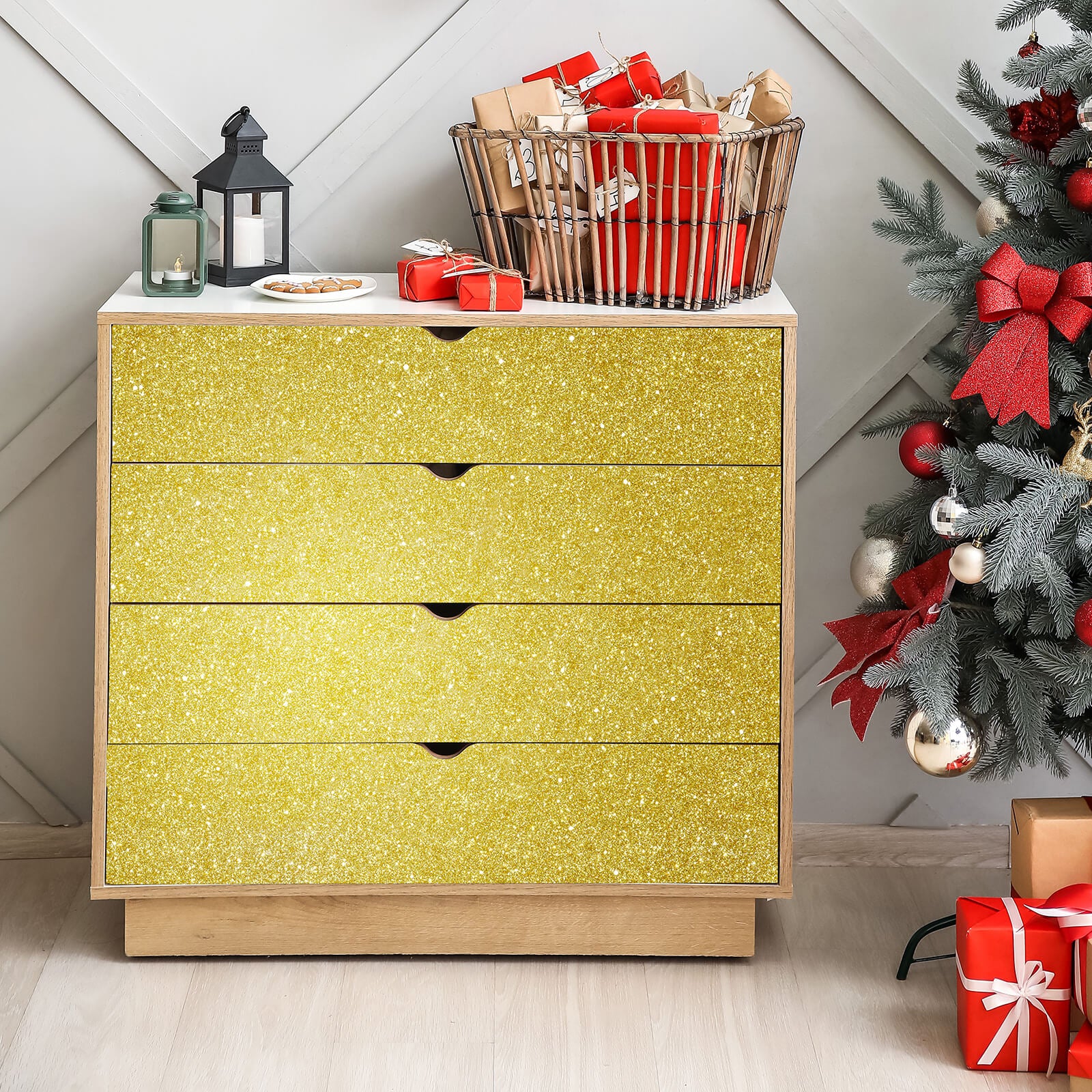 gold glitter dresser Gold leaf dresser DIY project