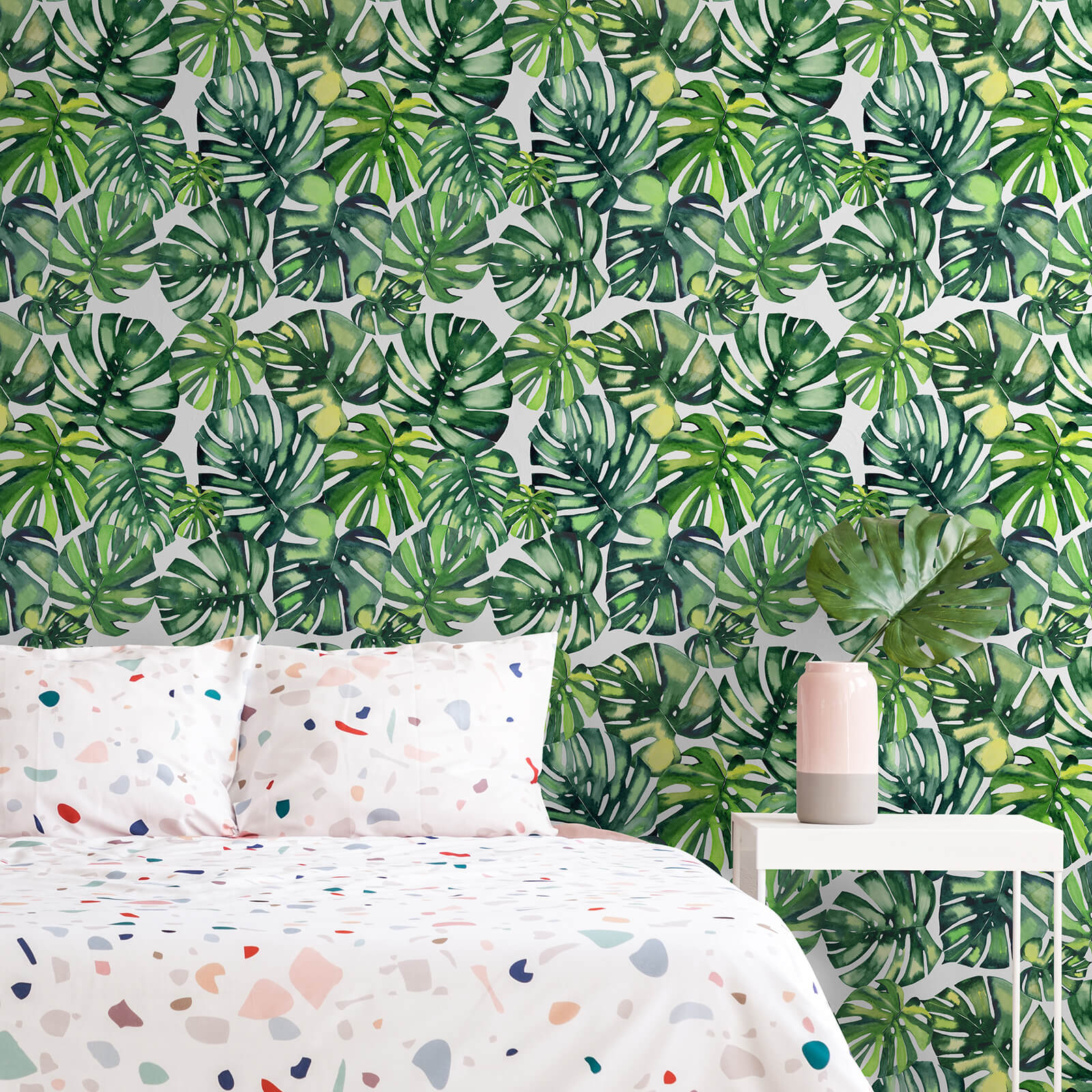    summer-botancial-plant-leaves-wall-mural-for-bedroom-accent-wall