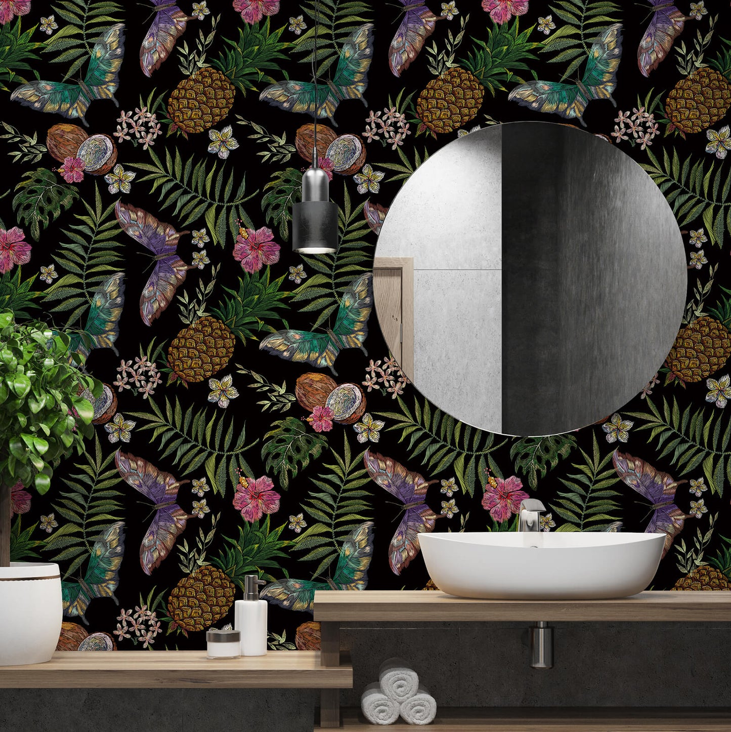 vintage-black-floral-wallpaper-for-bathroom-waterproof