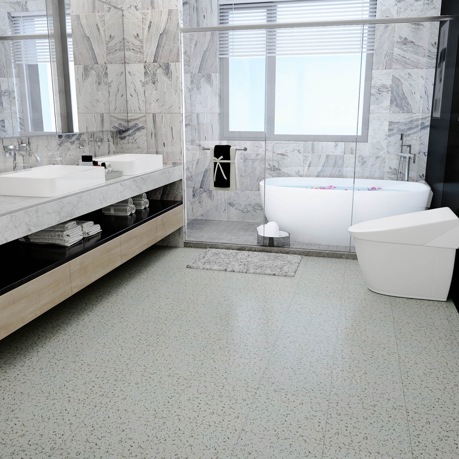    waterproof-grey-granite-tile-stick-on-bathroom-floor