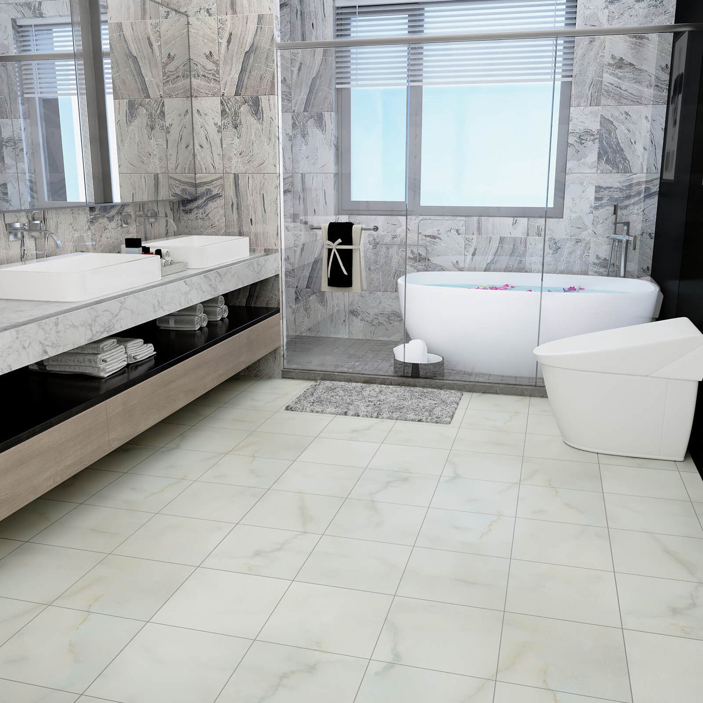 waterproof-grey-white-marble-tile-stick-on-bathroom-floor