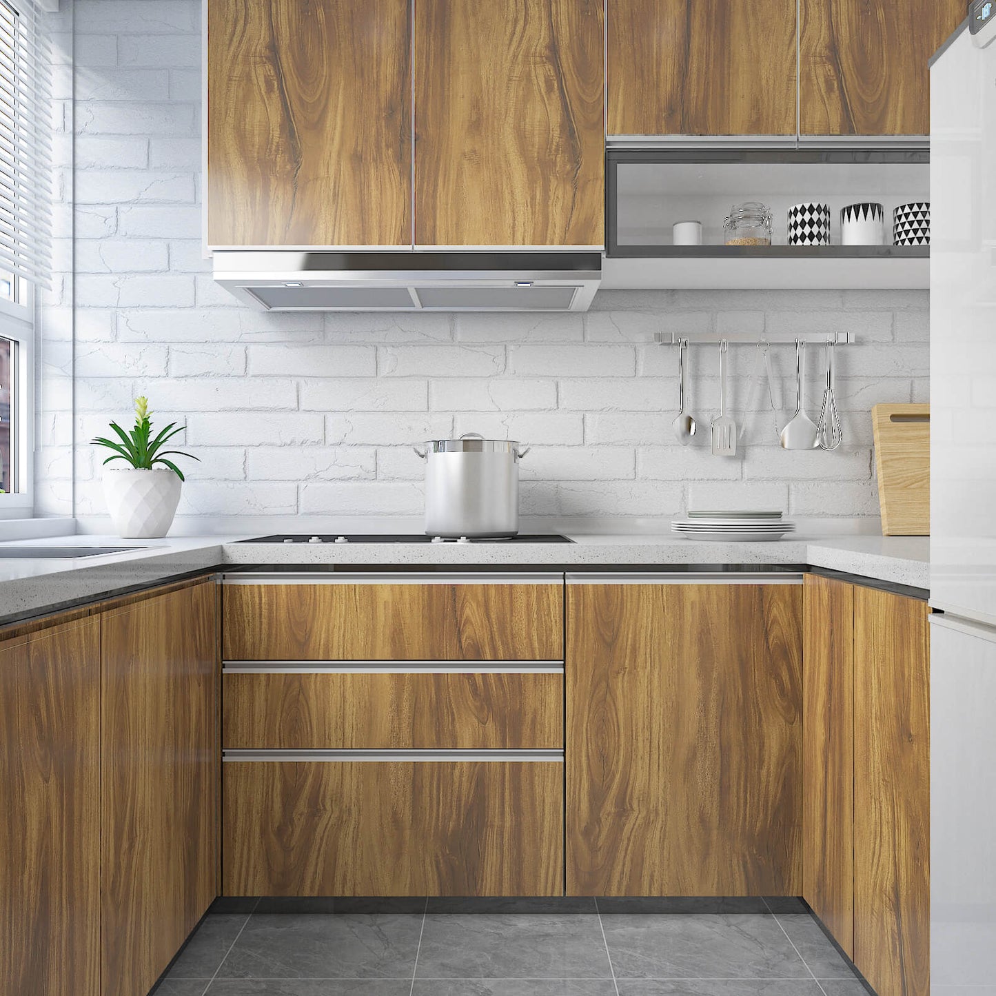     wood-grain-vinyl-paper-for-kitchen-cabinets-waterproof